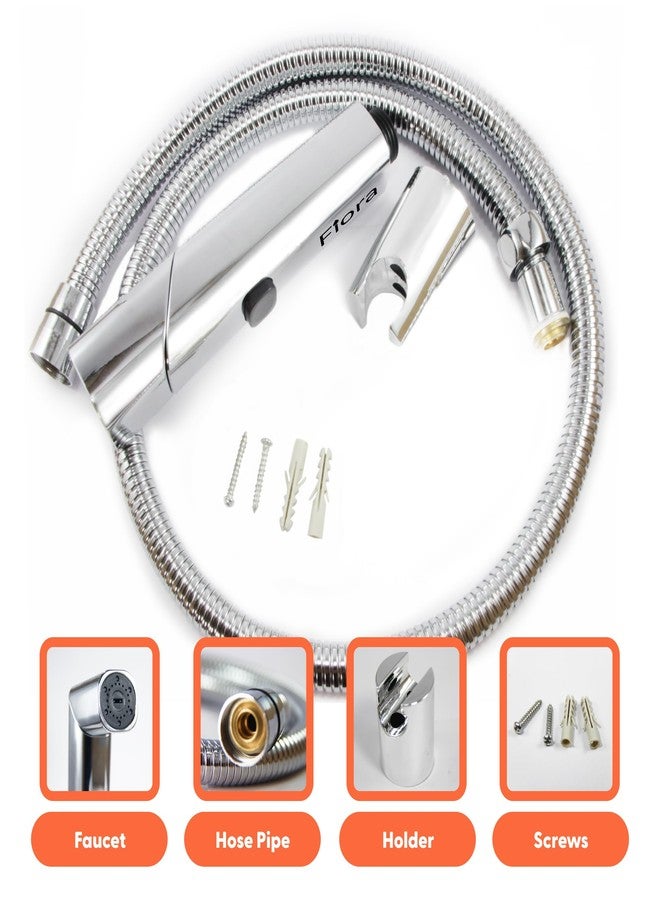 FIORA Rotate 360 Degree Bathroom ABS Health Faucet with SS-304 Grade 1.5 Meter Flexible Hose Pipe and Wall Hook | Health Faucet Set for Bathroom | Water Saving | Dual Mode | Chrome Finish - Image 4
